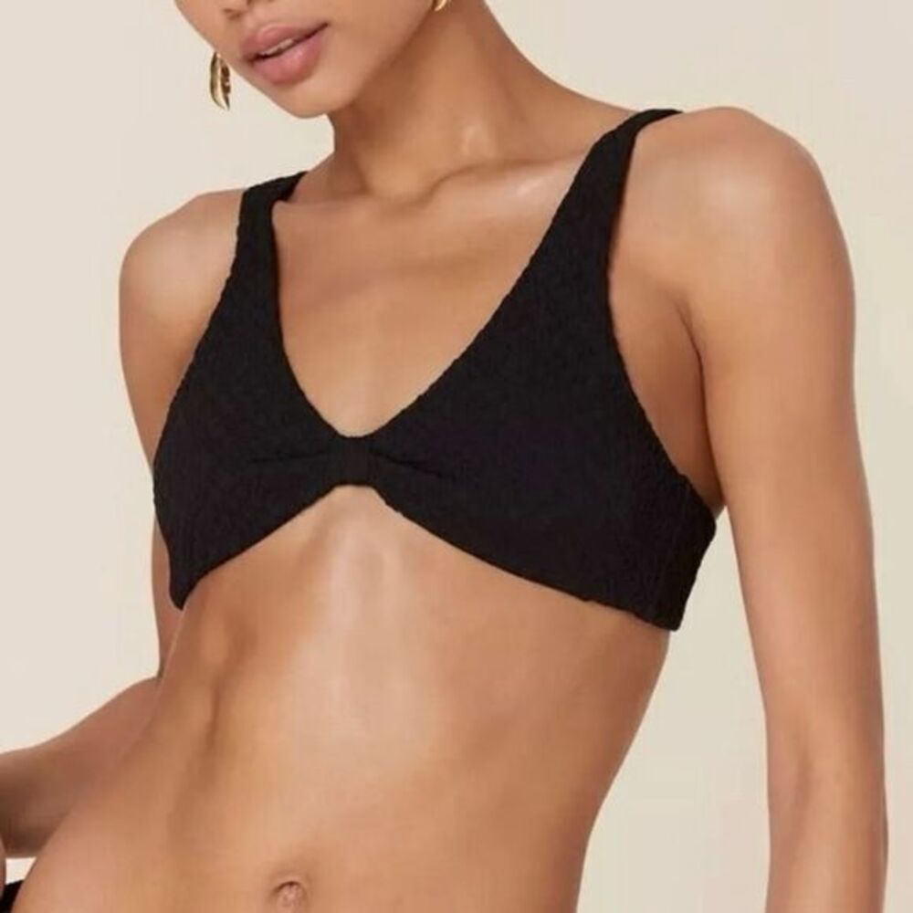 NWT Mindy x Andie Women's L Amor Black Textured Bikini Top Swimwear Summer Beach
